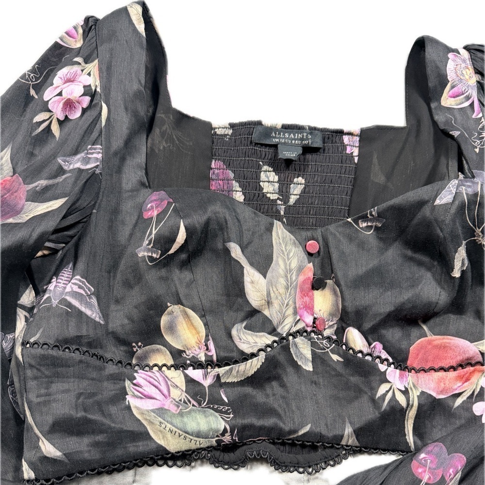 ALLSAINTS Ria Soleil Linen & Silk Crop Top In Black New Without Tags Size 8 $219